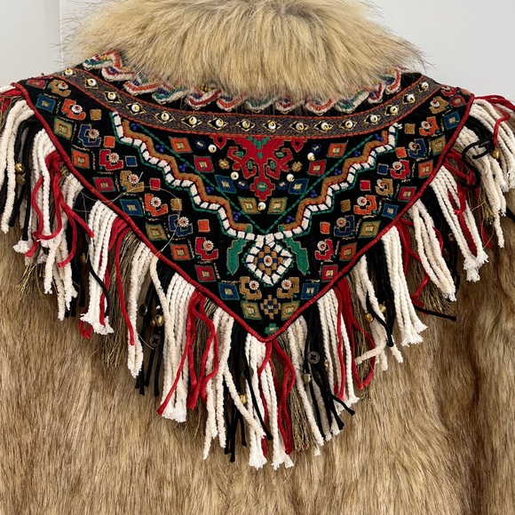 Zara Aztec Embroidered Faux Fur Jacket with Fringe Bells Detail M - Picture 8 of 11